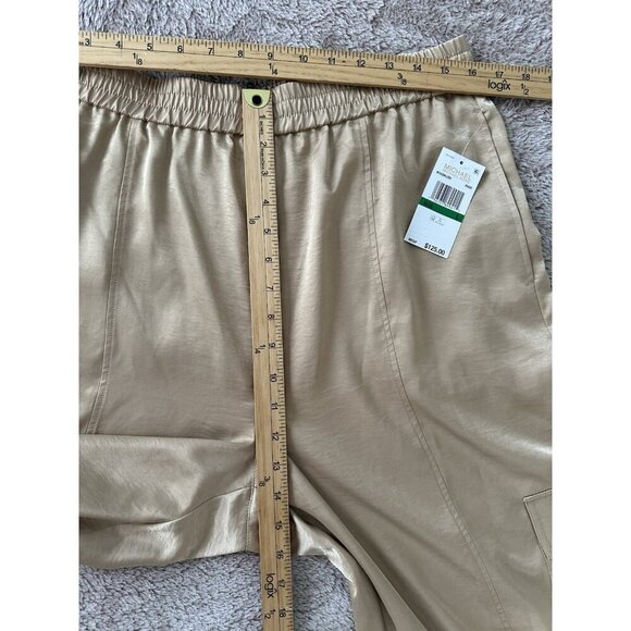 Michael Kors Satin Utility Cargo Pants Women’s Sz L Khaki pull on New - Picture 11 of 16